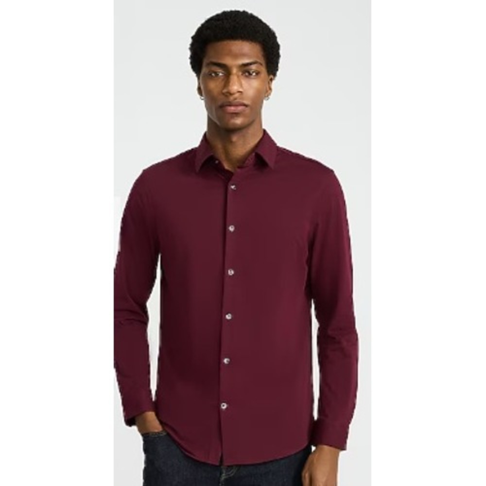 Express 1MX Extra Slim Fit Dress Shirt Mens Small Burgundy Maroon Long Sleeve